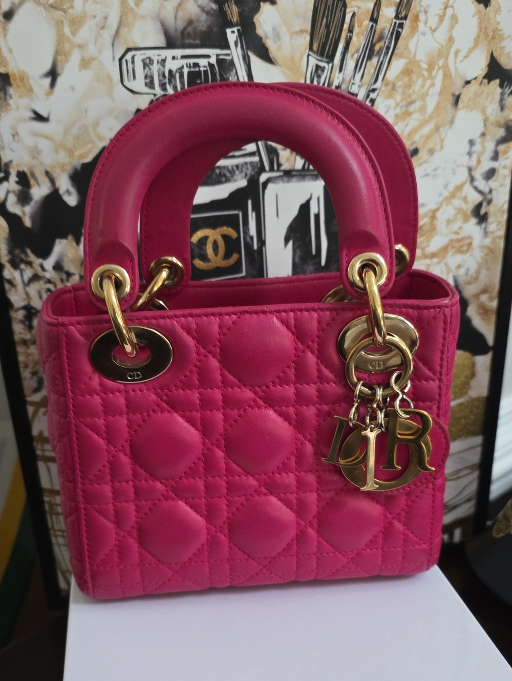 Dior Mini Lady Dior Hot Pink Quilted Top-Handle Bag